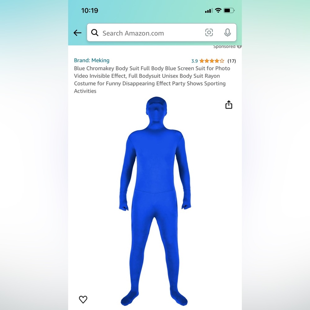 Meking blue chromakey body suit